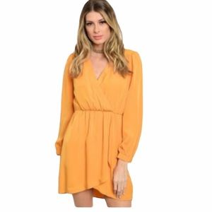 HONEY PUNCH Mustard Yellow Surplice Dress Bracelet Long Sleeve